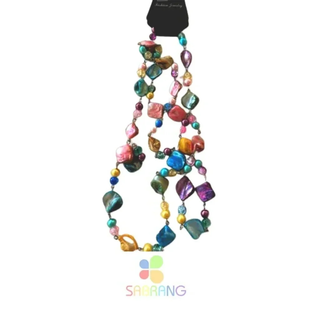 Women's Fashion 36" Long Multicolor Shell & Beaded Unique Designer Necklace